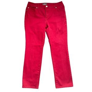 Chico's So Slimming Ankle Pants 1 US M/8 Red Straight Leg Mid Rise Stretch Artsy